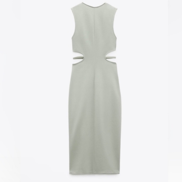 NWT Zara Pearl Gray Cut Out Waist Midi Dress, Size S - Picture 5 of 7